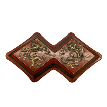 Chinese Distressed Brick Red Lacquer Double Rhombus Dragons Box ws2022E 