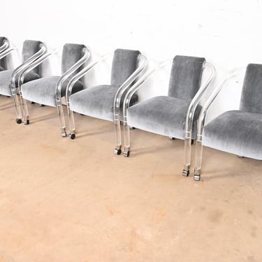 Charles Hollis Jones Style Modern Art Deco Lucite Armchairs, Set of Six