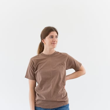 Vintage Crew Neck Brown T-Shirt | Cotton Army Brown Tee | Nude Tee | XS S | BT020 