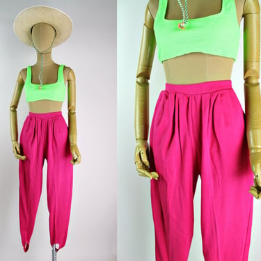 80s Hot Pink Stirrup pants / Barbie Pants / 80s Pants / Size S/M 