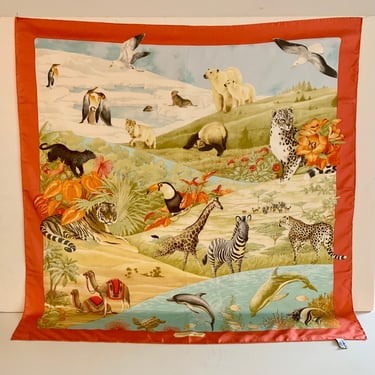 Ferragamo fantastical animal print silk scarf-size 34”x34” 