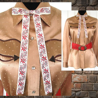 String Tie for Western Shirts, Embroidered Red Roses, | Show In