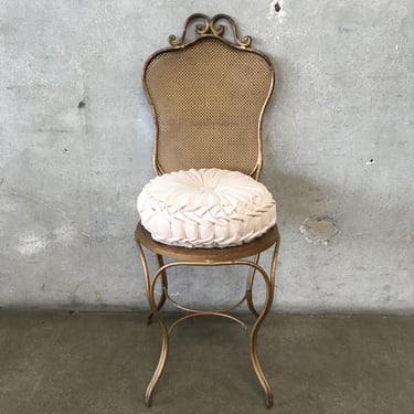 Vintage Hollywood Regency Metal Vanity Chair With Pillow