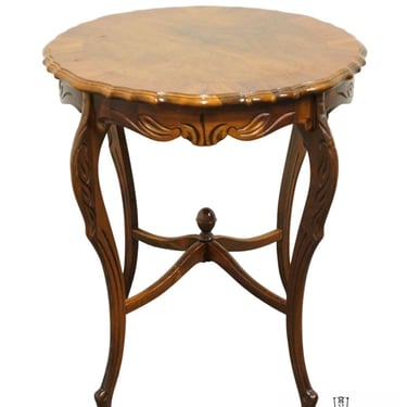 VINTAGE ANTIQUE Country French Provincial Burled Walnut 28" Round Piecrust Accent Table 