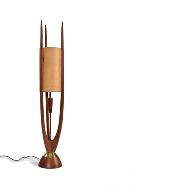 Mid-Century Modern Sculptural Modeline Style Danish Table Lamp Walnut Brass 
