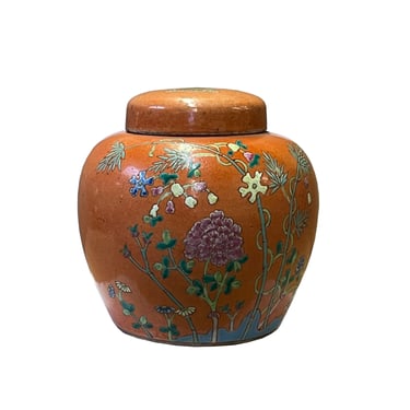 Oriental Orange Base Flowers Graphic Porcelain Round Jar ws2604E 