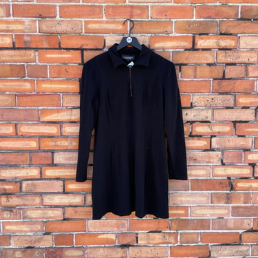 vintage 90s black jersey long sleeve mini dress / l large 