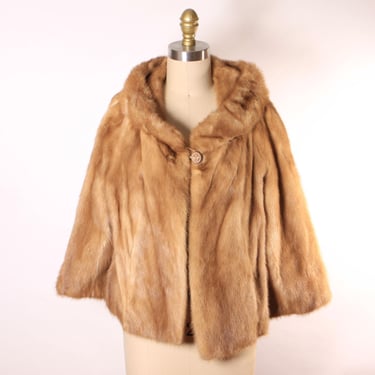 1940s 1950s Honey Brown Tan 3/4 Length Sleeve Cropped Mink Fur Coat by Harper’s Furs -M 