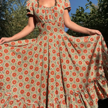 Vintage 1930s Prairie Dress Long Gown Puff Sleeve XXS CS Petite Printed Cotton by TimeBa