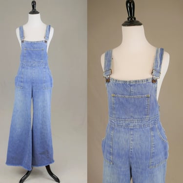 70s Denim Overalls - Blue Cotton Jean Bib Overalls - Cut Off Flare Hems - H.I.S. - Vintage 1970s - Size Small S 28" waist 
