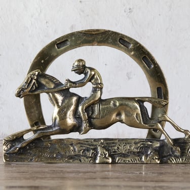 Vintage Brass Jockey, Horse, Horse Shoe Mail Organizer, English Equestrian Letter Rack, Mail Holder Table Top 
