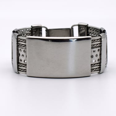 Edgy 80's stainless steel layered hinged rocker cuff, wide CH-LO unusual textured biker bracelet 
