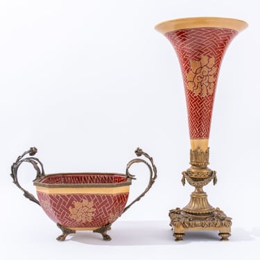 Chinese Ormolu Mounted Porcelain Vase &amp; Bowl