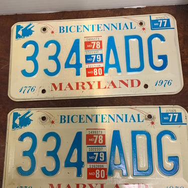 2 Vintage Bicentennial Maryland License Plates 