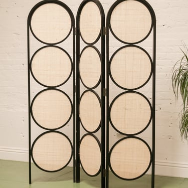 Black and Wicker Room Divider