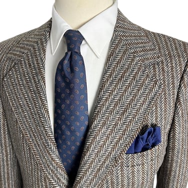 Vintage 1960s/1970s HERRINGBONE TWEED Sport Coat ~ size 38 R ~ jacket / blazer ~ Preppy / Ivy Style / Trad / Mod ~ 