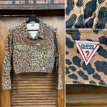 Vintage 1980’s “Guess” Brand Leopard Denim Cropped New Wave Jacket, 80’s Animal Print, Vintage Jean Jacket, Vintage Clothing 
