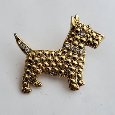 Vintage Scottish Terrier Brooch Pin with Rhinestone Embellishments - Vintage Jewelry - Vintage Accessories 