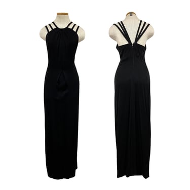 Vtg Vintage 1960s 60s Designer Rare Ceil Chapman Strappy Black Column Dress 