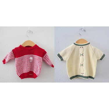 Vintage Baby Boys Sweater Set - Two Knit Pullover Boy Sweaters Lot - Size 6 - 12 Months 