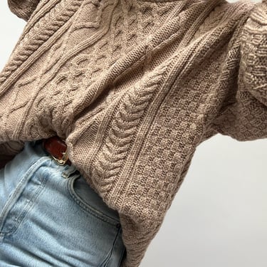 Vintage Latte Merino Wool Fisherman Sweater
