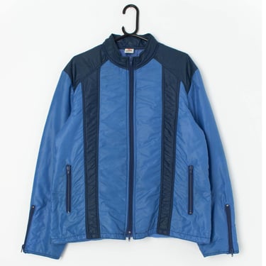 Mens vintage panel jacket in blue and navy, 70s padded ski jacket - Medium 