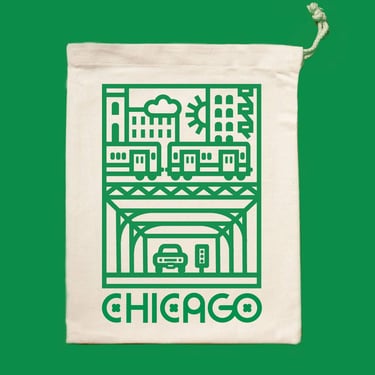 Chicago • Under the L • Drawstring Bag • Green • 11x14