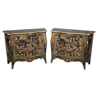 Pair of Chinoiserie Painted Medium Sized Louis XV Style Commodes Circa 1970