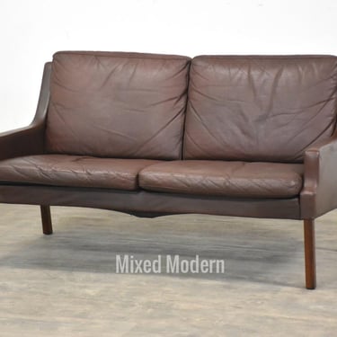 Danish Modern Rosewood and Leather Loveseat Sofa 