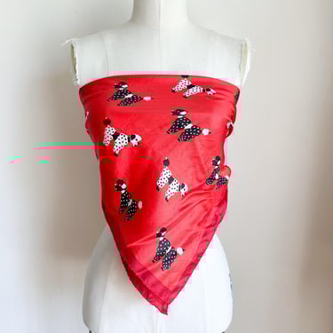 Vintage 1960s Red Poodle Novelty Print Scarf (deadstock) 