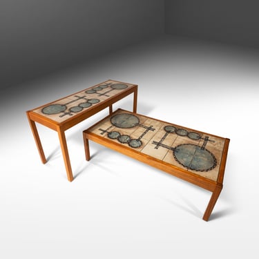 Set of Two (2) Danish Modern Coffee & Console Tables in Teak w/ Tile Inlay by Poul H. Poulsen for Gangsø Møbler, Denmark, c. 1970's 