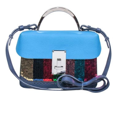 The Volon - Teal Blue Leather w/ Multi Color Sequin Stripe Crossbody Bag
