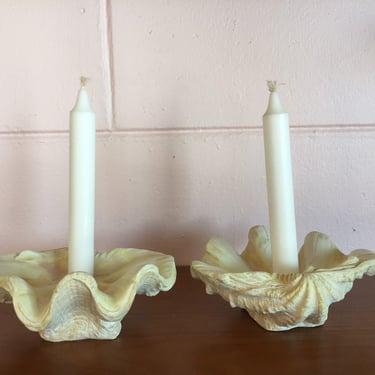 Vintage Italian Pair of Plaster Clam Shell Candlestick Holders 