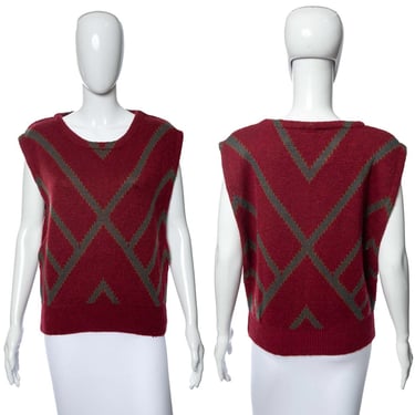 1980's Diane Von Furstenberg Maroon Knit Sweater Vest Size M
