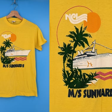 Vintage 80s Single Stitch M/S Sunward II Yellow T-Shirt - Eighties Cruise Ship Tee - Men's XXS Women's XS 