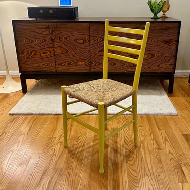 Vintage Italian Gio Ponti Style Yellow Ladderback Chair, 1960s Rush Seat - Free Shipping 