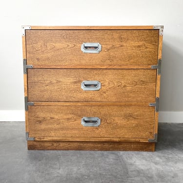 vintage mid century 3 drawer campaign chest