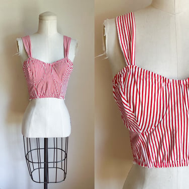 Vintage 1980s Red & White Striped Sun Top / XS 