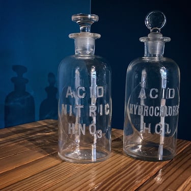 Vintage Glass Apothecary Bottle Acid Hydrochloric 