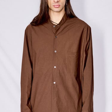 Brown Poplin Classic Noncollar Shirt