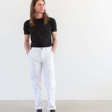 Vintage 31 34 39 42 Waist White Cotton Blend Utility Painter Pants | Unisex High Rise Button Fly Trousers | WP004 