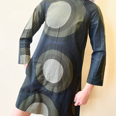 60’s Charcoal Marimekko Concentric Circles Zipper Mini Mod Dress