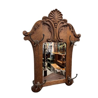 Free Shipping Within Continental US - Antique Quarter Dawn Oak Mirror With Metal Hooks 