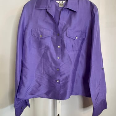 1980s 100% Silk Purple Button-Up Blouse