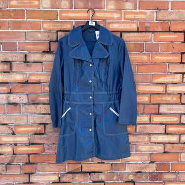 vintage 70s blue raincoat / l large 