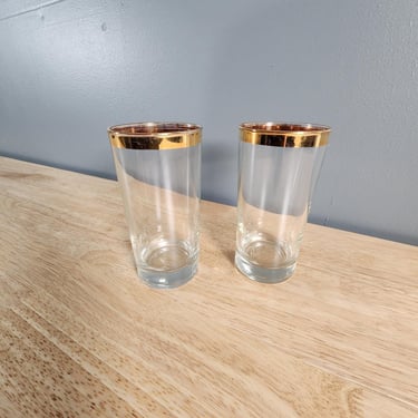 Set of 2 Gold Rim Drinking Glasses 