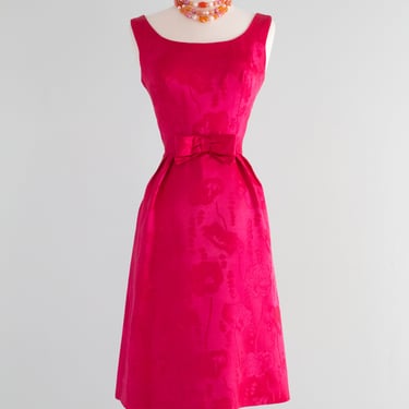 Glamorous Early 1960's Cerise Pink Brocade Party Dress By Mardi Gras / SM