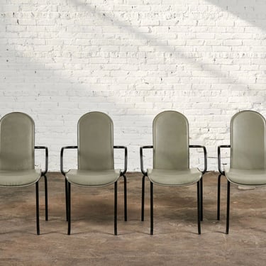Cidue Italian Gray Leather and Steel Dining Chairs, by Giorgio Cattelan