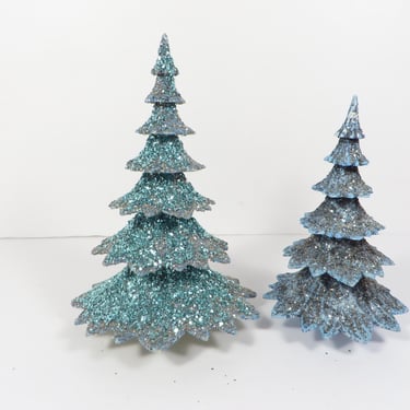 Vintage West Germany Mica Glitter Christmas Trees - Two Hard to Find Western Germany Christmas Trees 