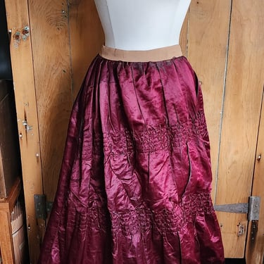 Edwardian Skirt in Burgundy Red Silk Velvet Bead Trim 